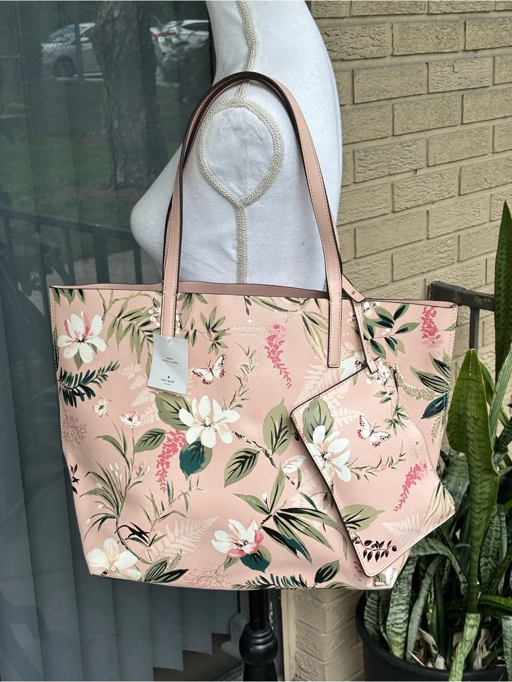 Kate Spade Arch Place Mya Reversible Tote Bag Floral Butterfly Pink Multi Set